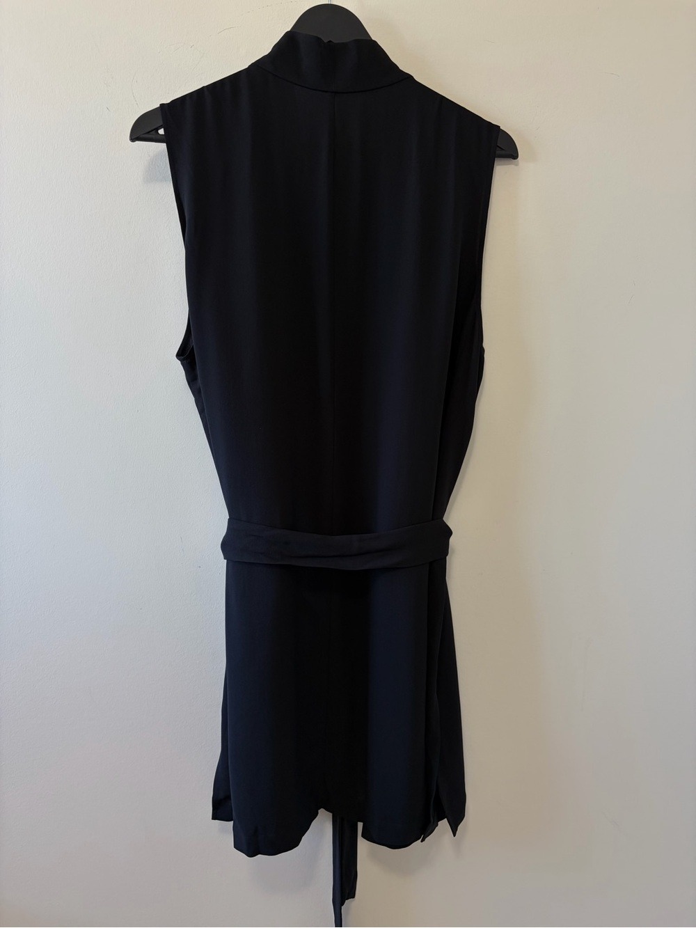 Eileen Fisher 100% Silk Long Belted Vest Georgette Crepe Sleeveless Blouse Black - Picture 4 of 9